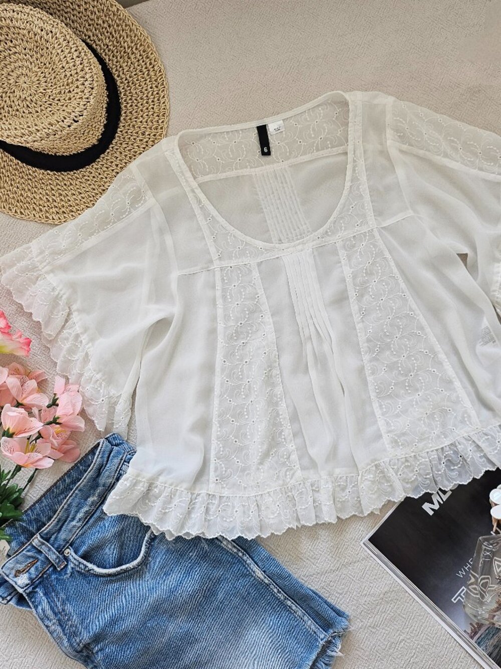 H&M Divided White Eyelet Boho Blouse